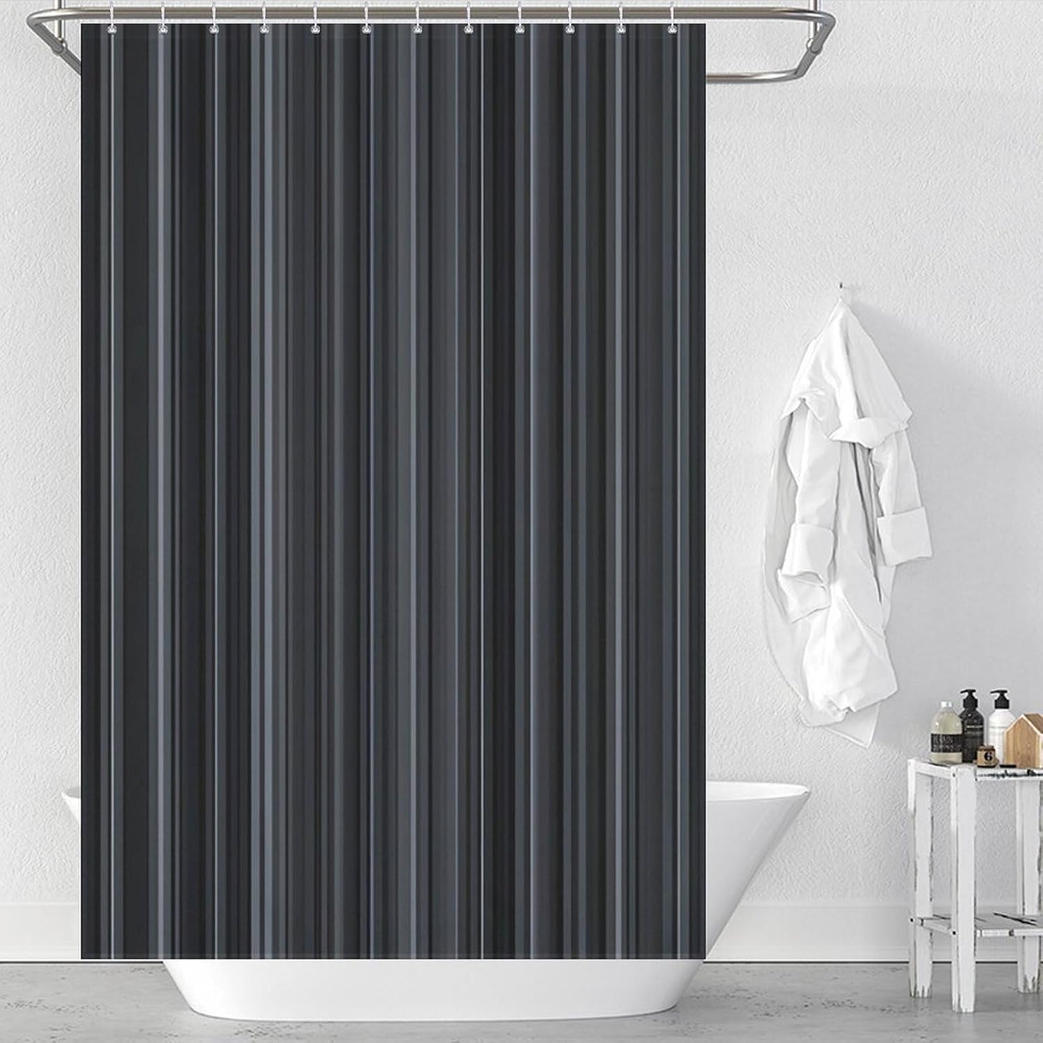 Black Dark Grey Striped Shower Curtain 46.85x70.87Inch（119x180cm） Polyester Bath Curtain Shower Curtains Printed Decorative