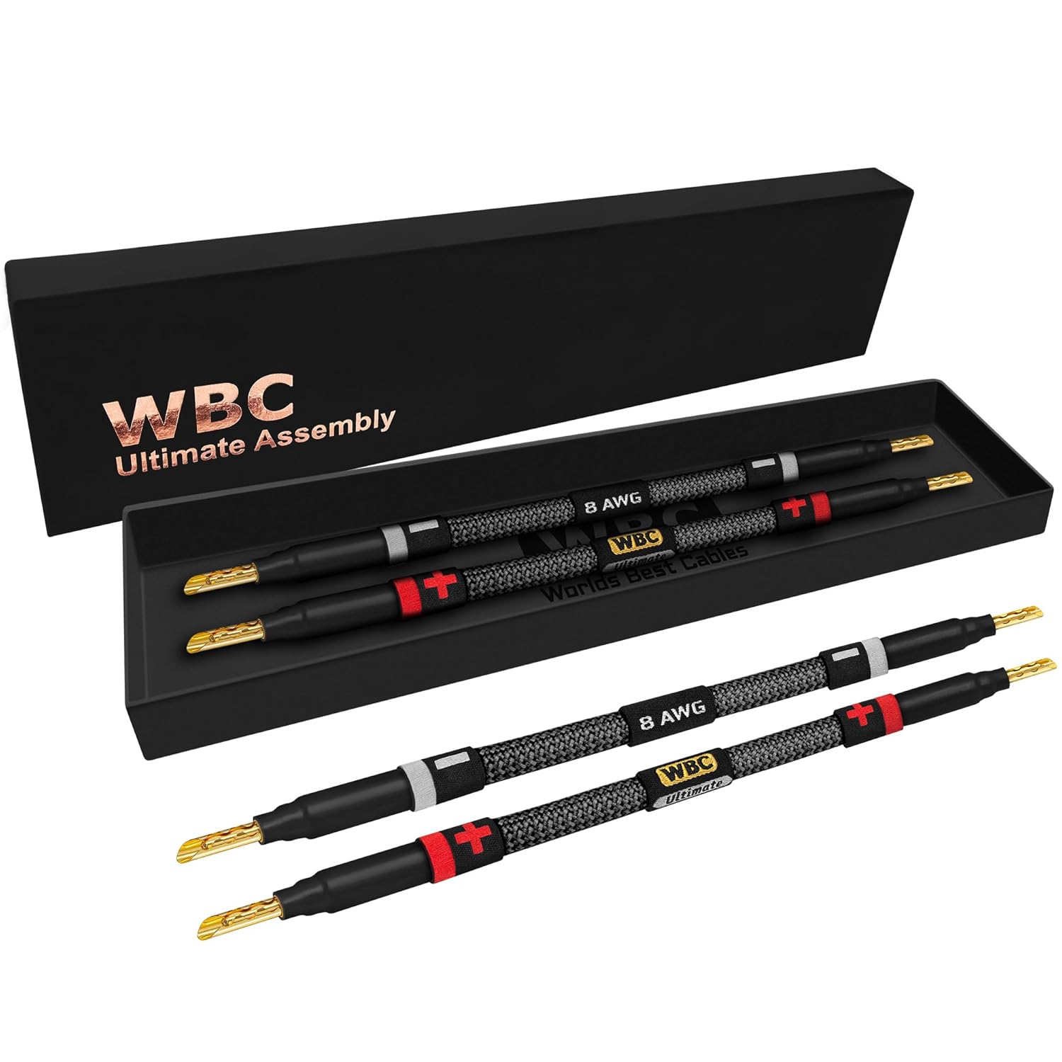 WORLDS BEST CABLES 4 Units – 8 Inch Ultimate – 8 AWG – Ultra-Pure OFC – Premium Audiophile HiFi Speaker Jumper Cables with Eminence Gold Banana Plugs & Carbon Tweed Jacket