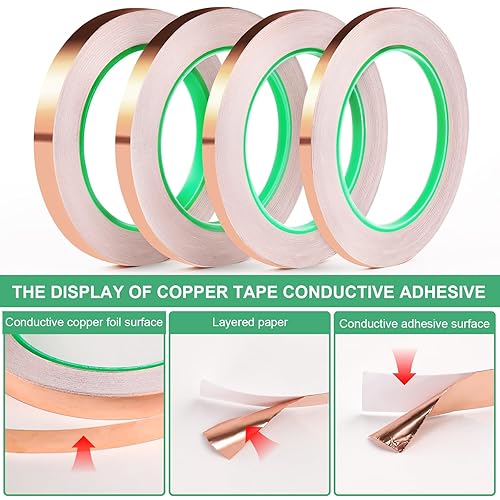 Miniatura 33 de Cinta de lámina de cobre (1 pulgada x 22 yardas) con calcomanía conductora para guitarra & Blindaje EMI, repelente, manualidades, reparaciones