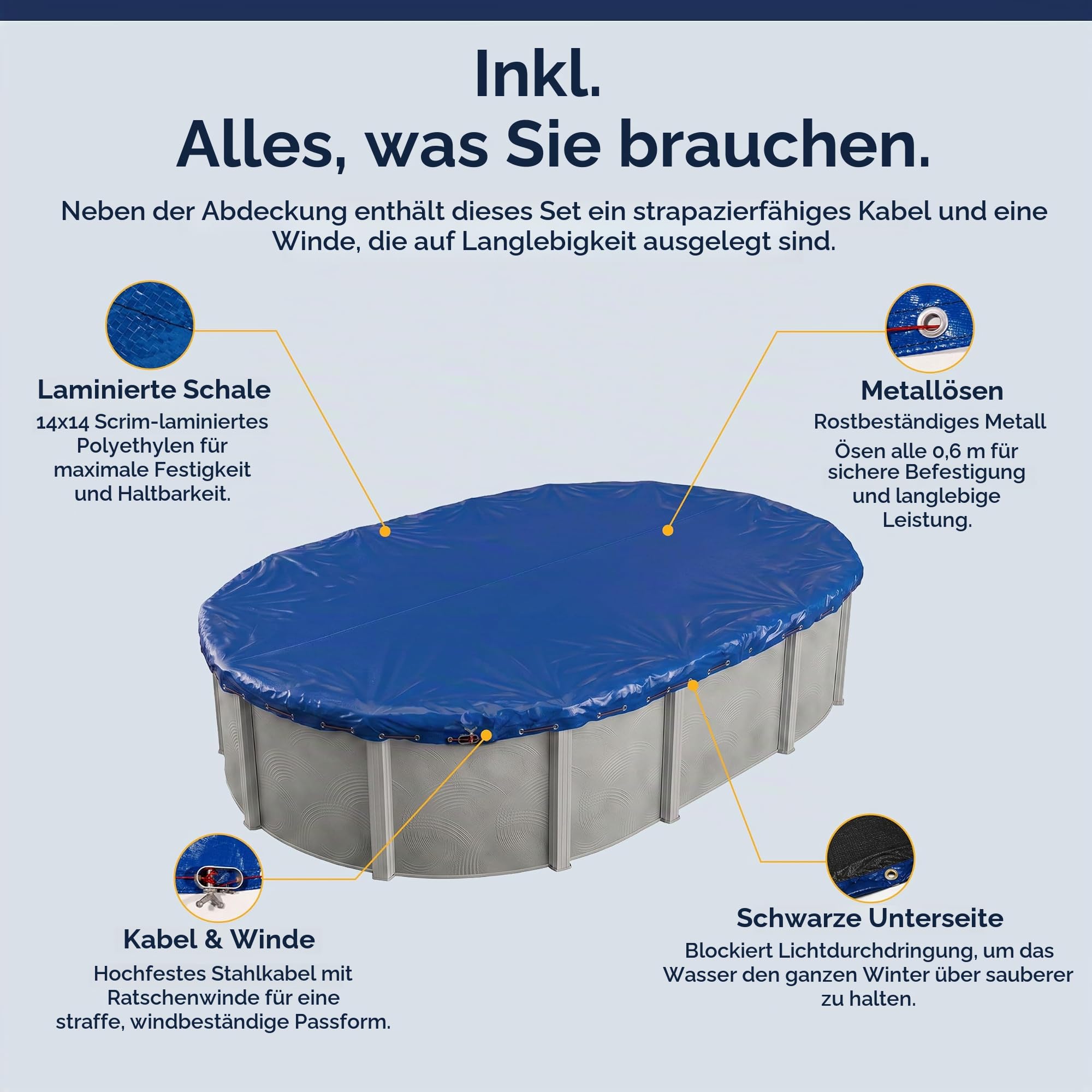 Blue Wave BWC918 Gold Abdeckplane für den Winter, oval, 3,7 x 7,3 m, Königsblau