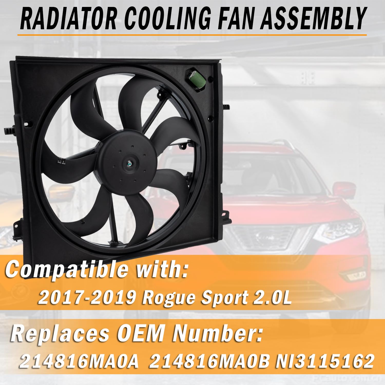 Qagea Radiator Cooling Fan Assembly Replacement for 2017 2018 2019 Nissan Rogue Sport 2.0L Replaces 214816MA0A