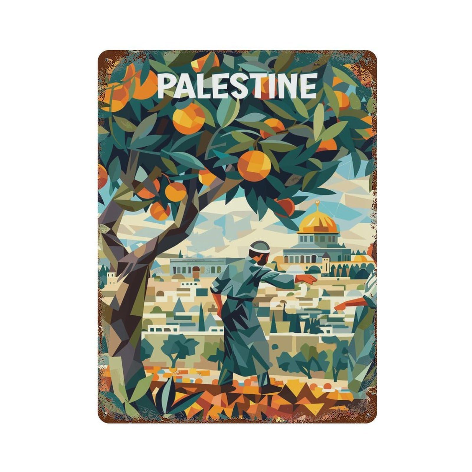 Palestine Oranges Cubism Decorative Tin Sign 15.7"x11.8", Farmhouse Wall Decor for Garage, Bar And Workshop Decor