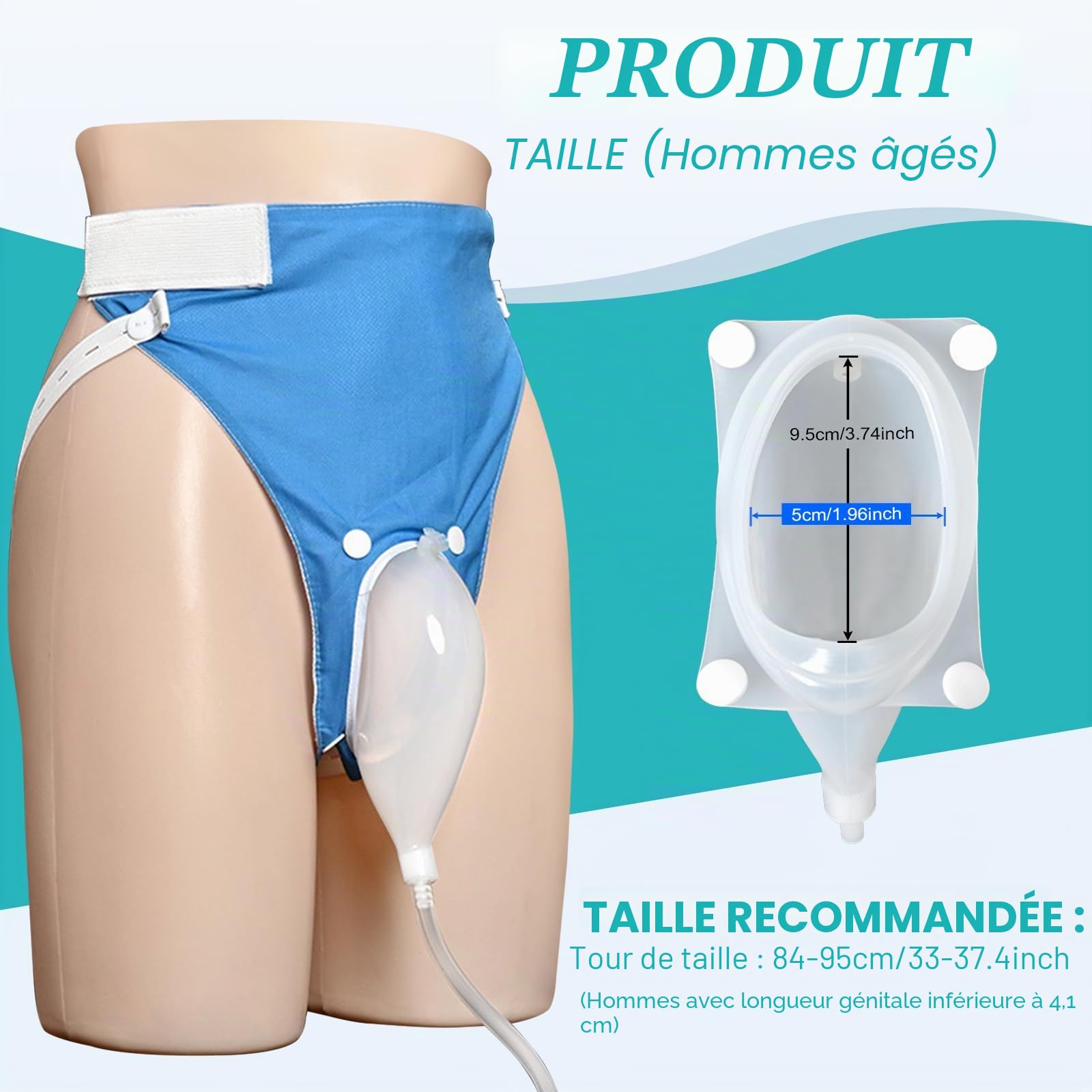 Sac de collecte d'urine pour homme - Réutilisable et portable - Drainage urinaire avec 2 systèmes de sacs de cathéter d'urine (bleu-personnes âgées)