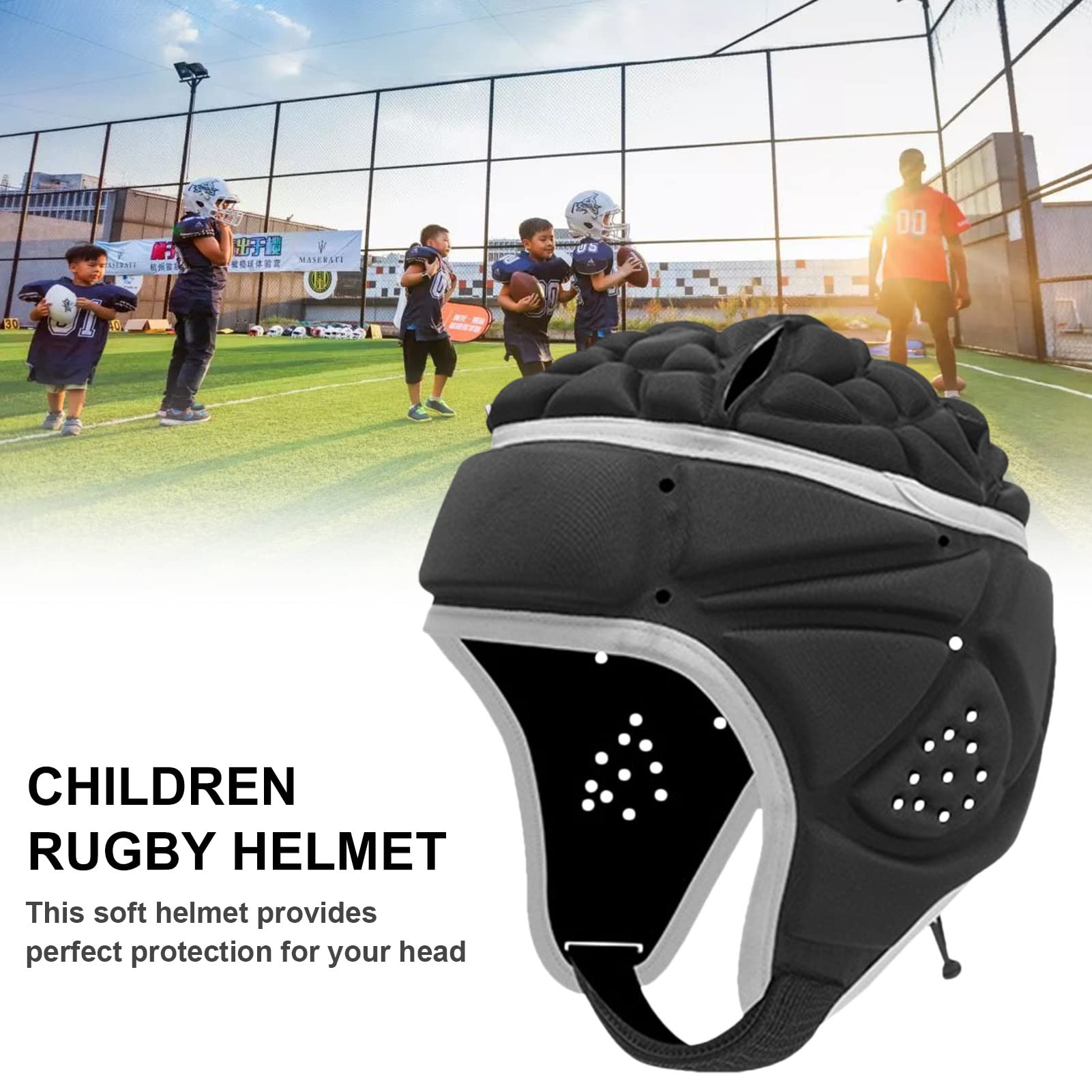Casco Morbido Per Rugby E Calcio - Imbottito In Eva - Regolabile Per Bambini E Adulti - Foto 6