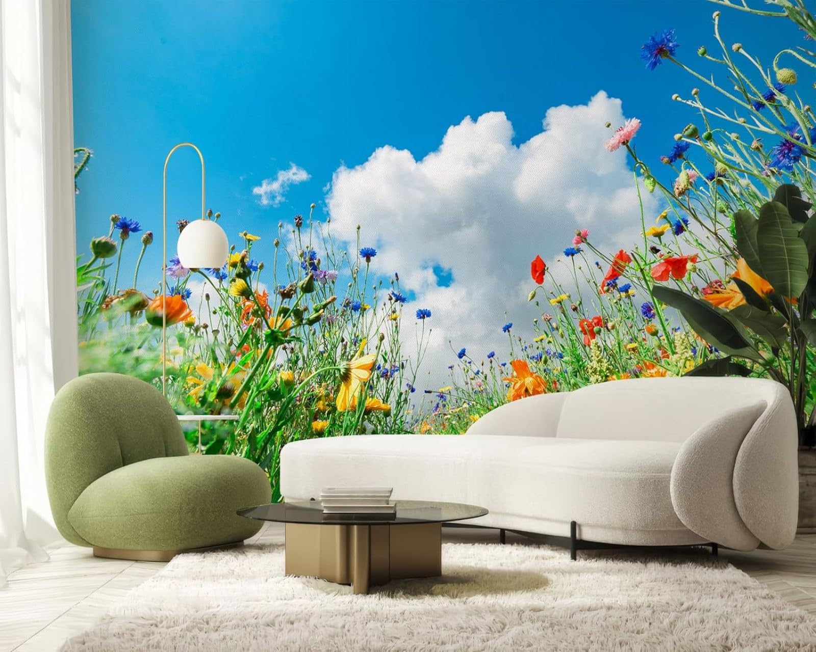 Kfjhgbdshhj 3D Mural Photo Wallpaper Flower Meadow Sky Colourful Wild Flowers Landscape Non-Woven Modern Living Room Bedroom Children's Room Wall Decoration Motif,150Cmx105cm Wall Sticker - Background Wall - Painting - Po