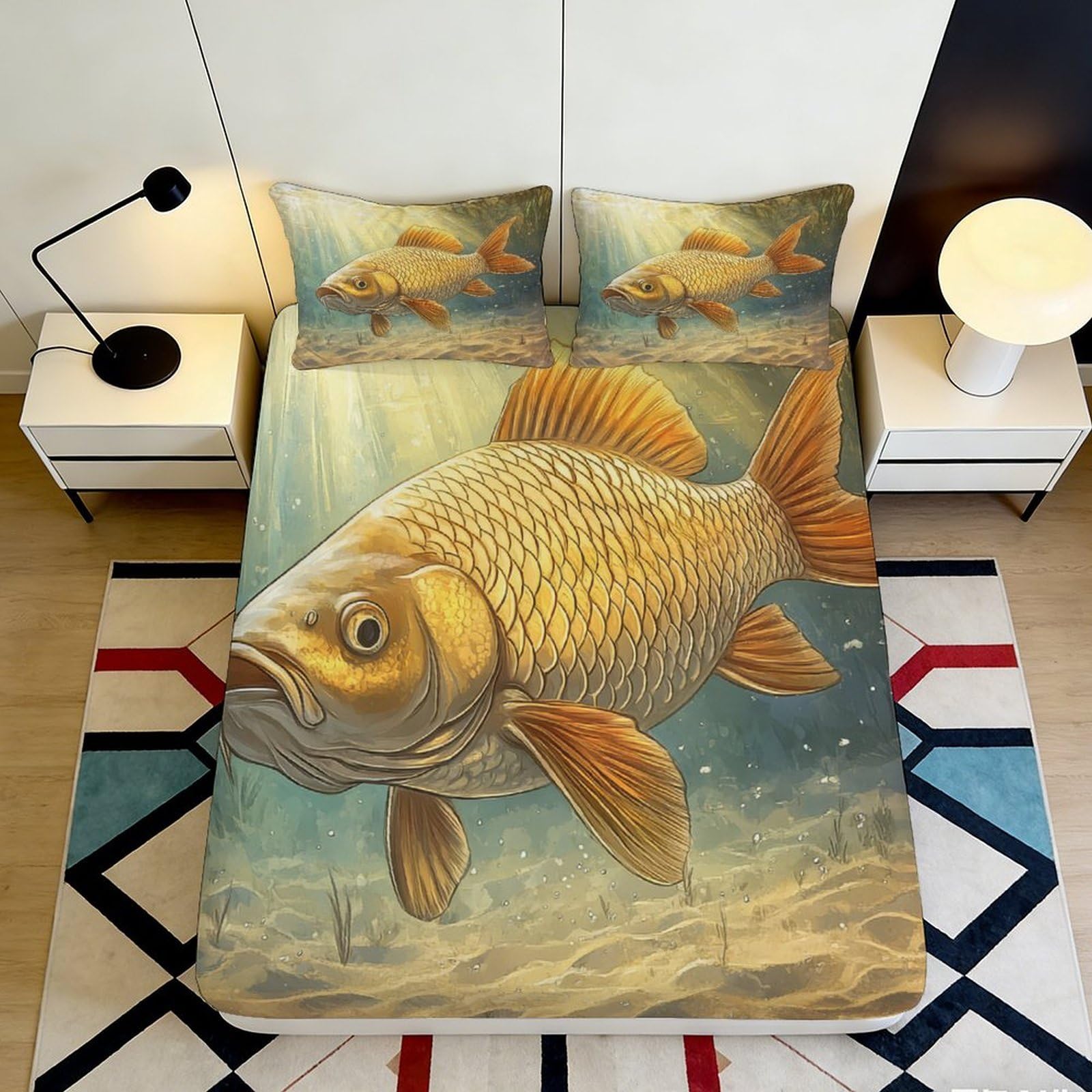 Pnayamiorkfel Style-2 3D Printed Golden Fish Fitted Sheet Microfiber Soft Durable Underwater Scene Bed Sheet For Bedroom Dorm Decor 90X200x25cm