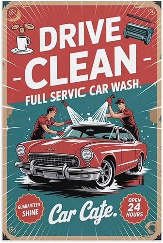 Drive Clean Car Wash Service Full Service Vintage Poster Retro Auto Shop Wall Art for Garage Or Bar Decoration Printing Posters Unframe-style