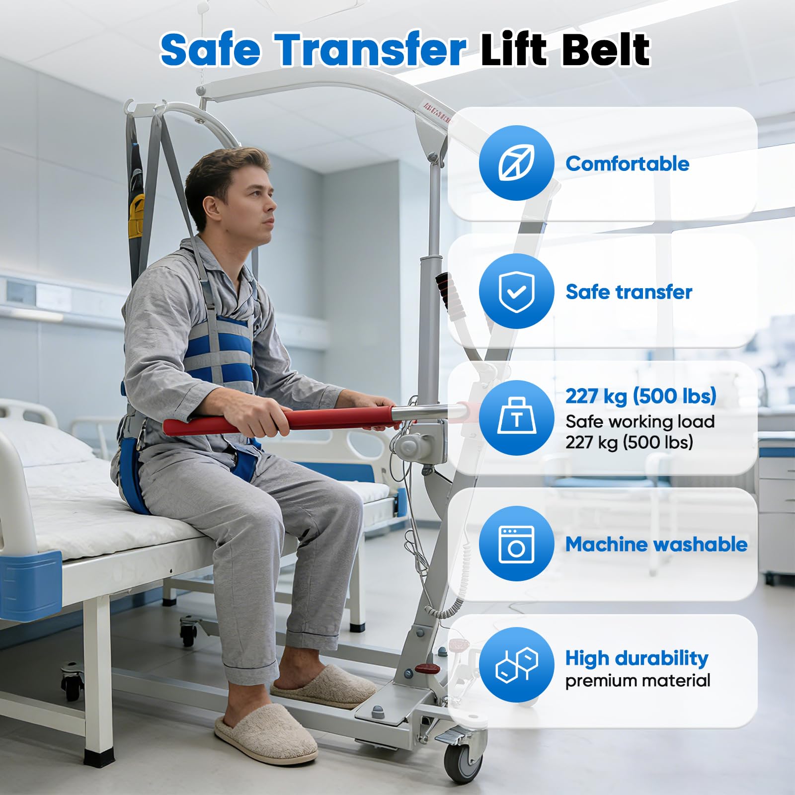 Arneses Para Grúas Pacientes, Ayuda Para Transferencia Arnés Elevación Asistida Para Grúas Pacientes Ajuste Altura 4 Niveles Peso Máximo 230Kg Compatible Con Mayoría Ayudas Y Dispositivos (M)