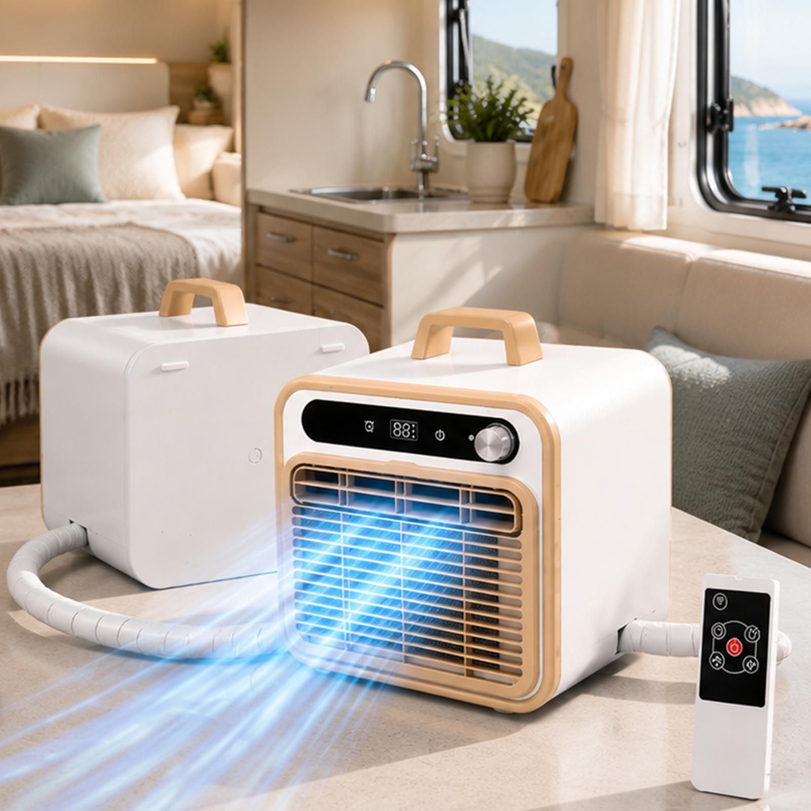 Sunseota Portable Air Conditioner, 5000 BTU Split AC (1500W), smart cooling, 130 m³/h airflow, 12-hour timer, touch/remote/Wi-Fi control, 2m hose TouchInterfaceVersion+Remotecontrol-1.5M