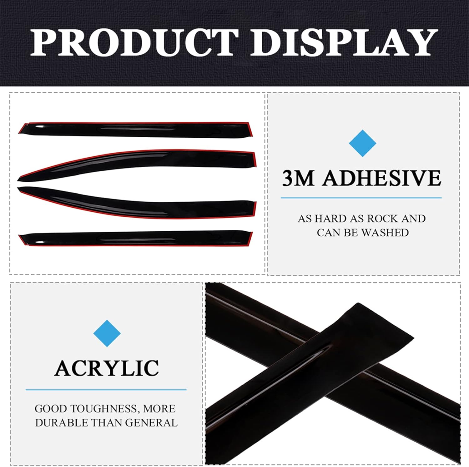 OCPTY Window Visors Fits for 2011-2017 For Toyota For Sienna Tape-on Rain Guards Side Window Wind Deflectors 4 Pieces(2PCS Front+2PCS Rear)