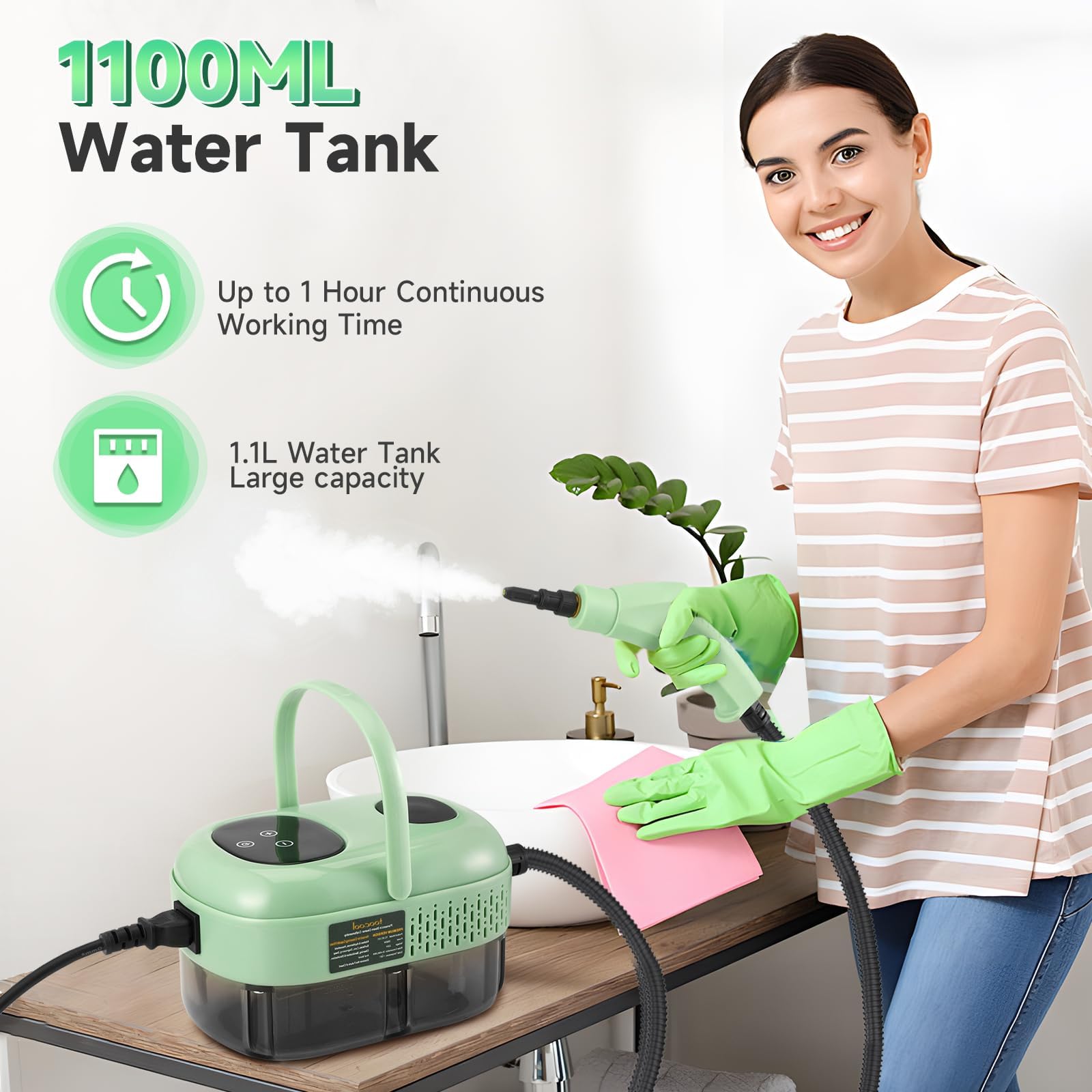 Pulitore Multiuso Senza Chimici Pulitore A Vapore 2500W Portatile - Serbatoio 1200ml Per Casa E Auto Vaporizzatore 2500W Domestico - Foto 9