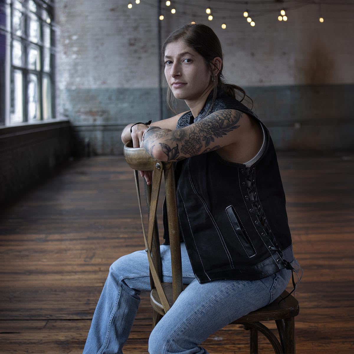 Milwaukee Leather MDL4052 Women's 'Skelly' Black Motorcycle Denim Vest w/Skull Embroidery