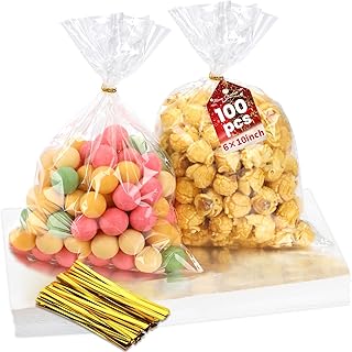 Bonison 100 PCS Cellophane Bags - 10x6 Inch Clear Cellophane Treat Bags ...