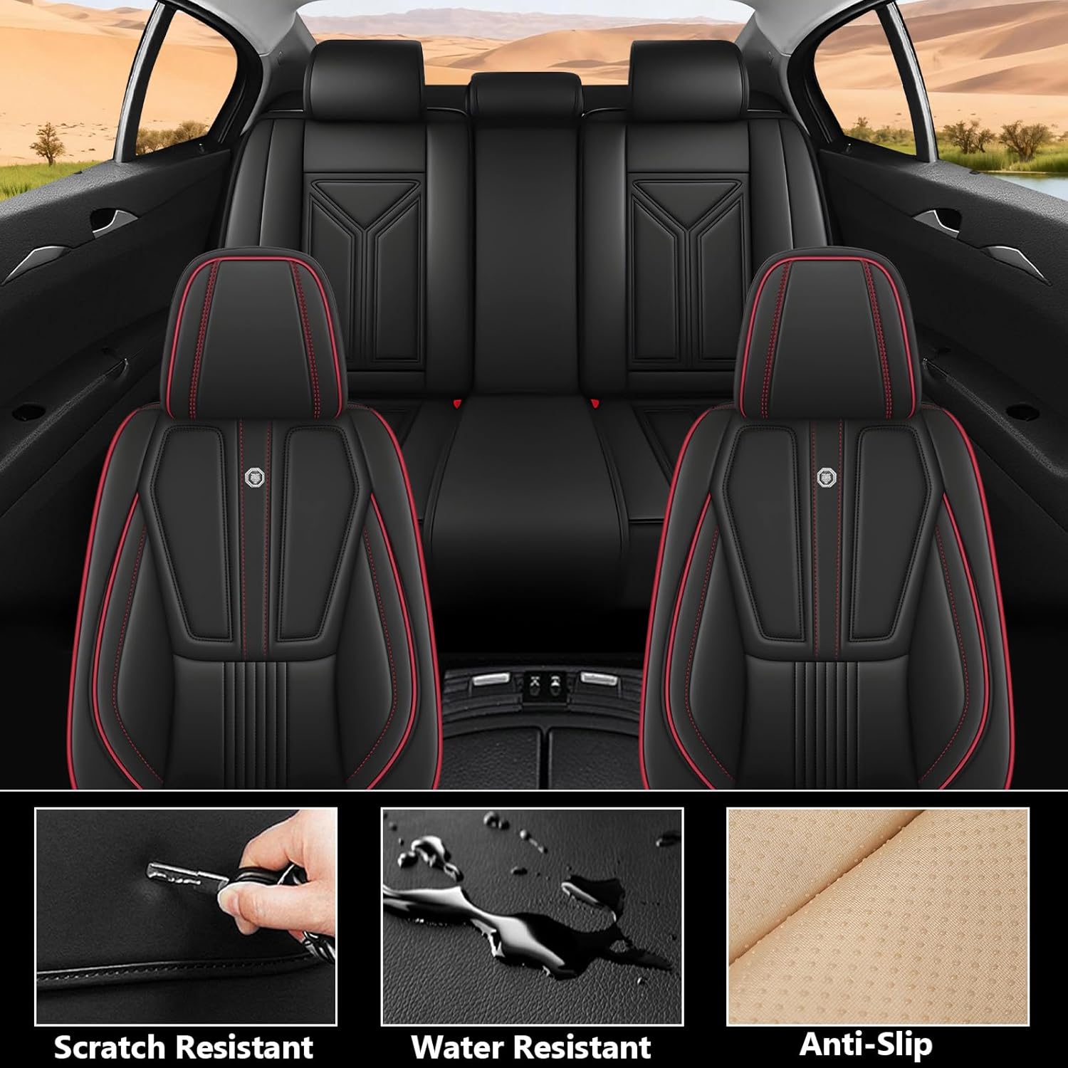 Car Seat Covers for Lincoln MKS 2009-2016, Premium Car Seat Protectors,Waterproof Non-Slip Seat Cushion,Luxury Automotive Interior Accessories Covers(5-Seat Set, Black)