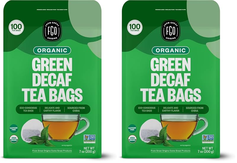 FGO Chá verde orgânico descafeinado, 200 sachês (pacote com 2)