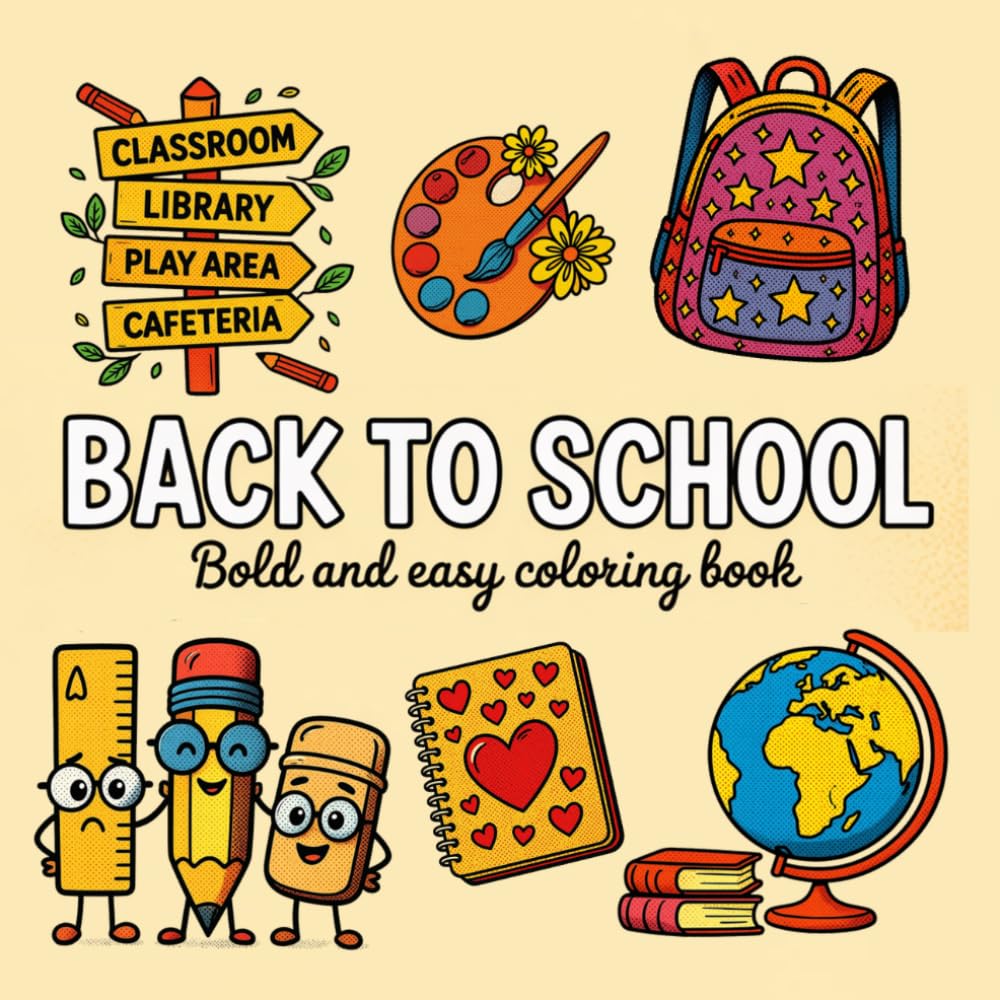 Back to School Coloring Book for Kids | Bold and Easy Designs | 50 Fun School-Themed Pages: Bus, Backpack and Classroom Fun