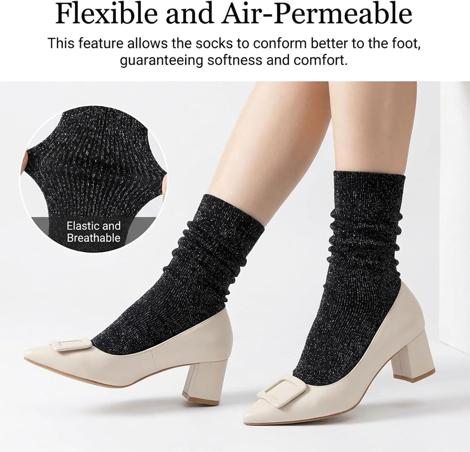 4 Pairs Glitter Socks, Dark Gray Women's Novelty Glitter Ankle Socks Elastic Metallic Socks Sparkly Socks Women for Shimmer Festival Musical New Years Eve Outfit