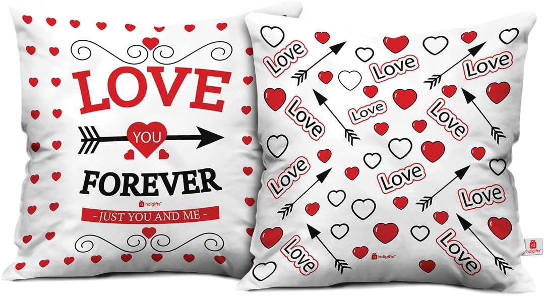 Indigifts IA Valentine Day Love Quote Pop Art Arrows Targeting Towards Love Multi Cushion Cover 16x16 inch Set of 2 - Gift for Boyfriend-Girlfriend-Birthday, Wife, Husband, Anniversary