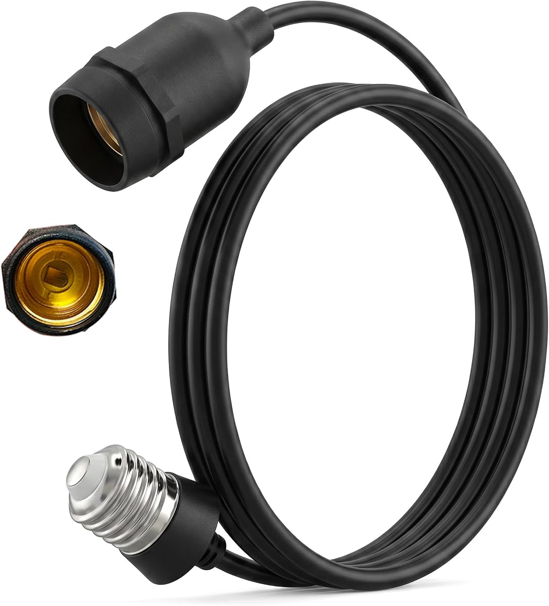6FT E26 Light Socket Extension Cord - Heavy Duty Outdoor/Indoor Bulb Socket Adapter with Flame Retardant PVC, 125V 7.6A 950W - for Patio, Garden, Garage & Workshop Lighting