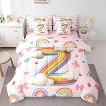 Erosebridal Initial Alphabet Z 7 Pcs Bedding Set Twin,Rainbow Monogrammed Bed in a Bag,Kawaii Bows Clouds Bed Set Includes Comforter,Sheet Set,Pillowcases & Pillow Covers,3D Cute Letter Bedroom Decor