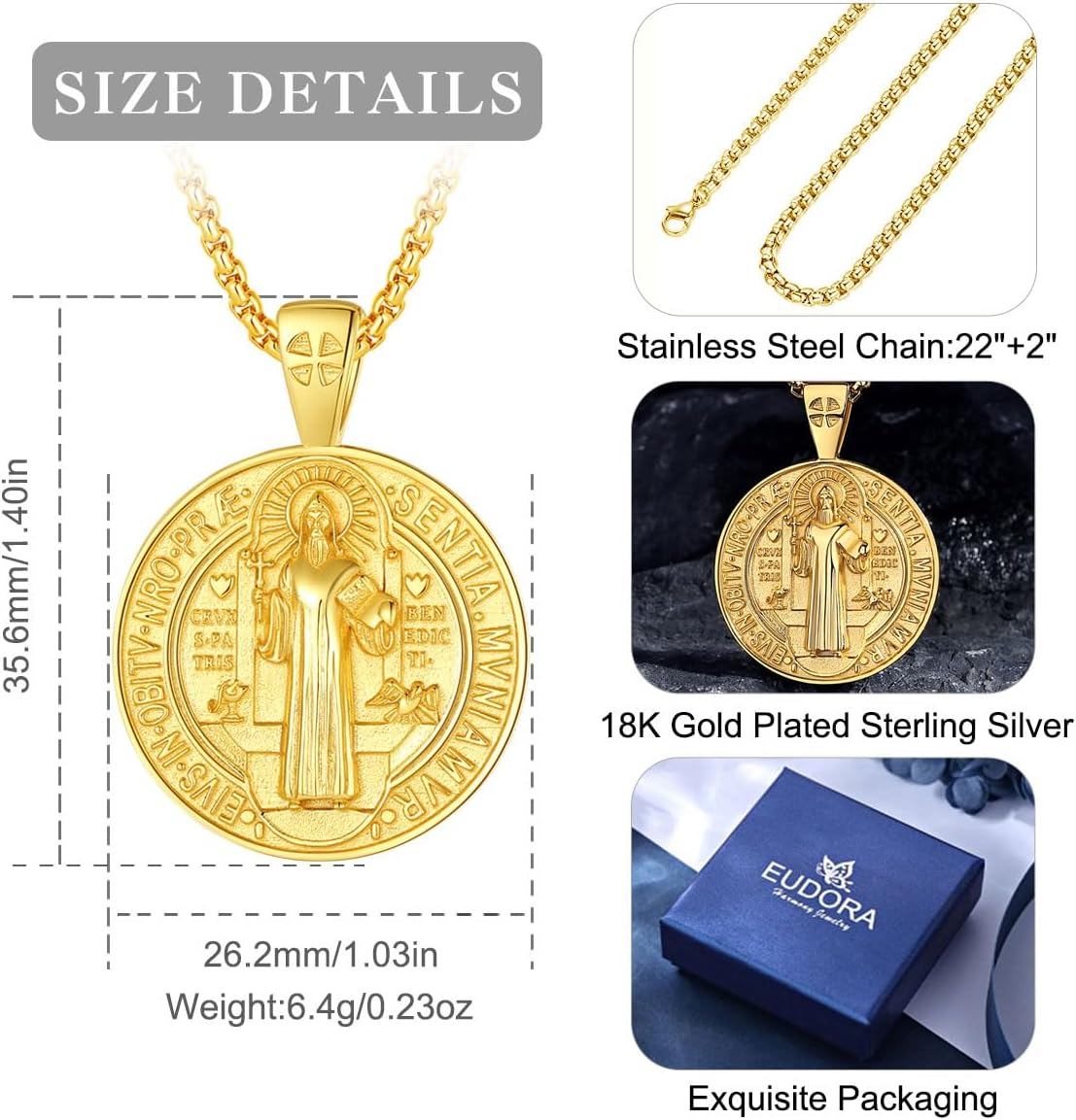 EUDORA 925 Sterling Silver St Christopher/St Benedict/St Michael/Virgin Mary/San Judas Tadeo/Good Shepherd Cross/Archangel Necklace Medal Pendant Protection Religious Amulet Jewelry For Men Women - Image 7