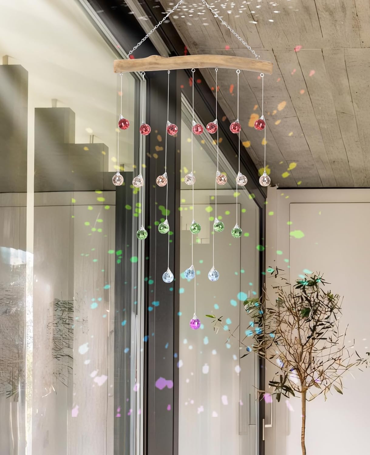AceList Disco Ball Decor Sun Catcher Hanging Spiral Spinner 31.5 inch Handmade Colorful Design with 23 Disco Balls for Window Home Party Wedding Birthday Decoration, Indoor Use
