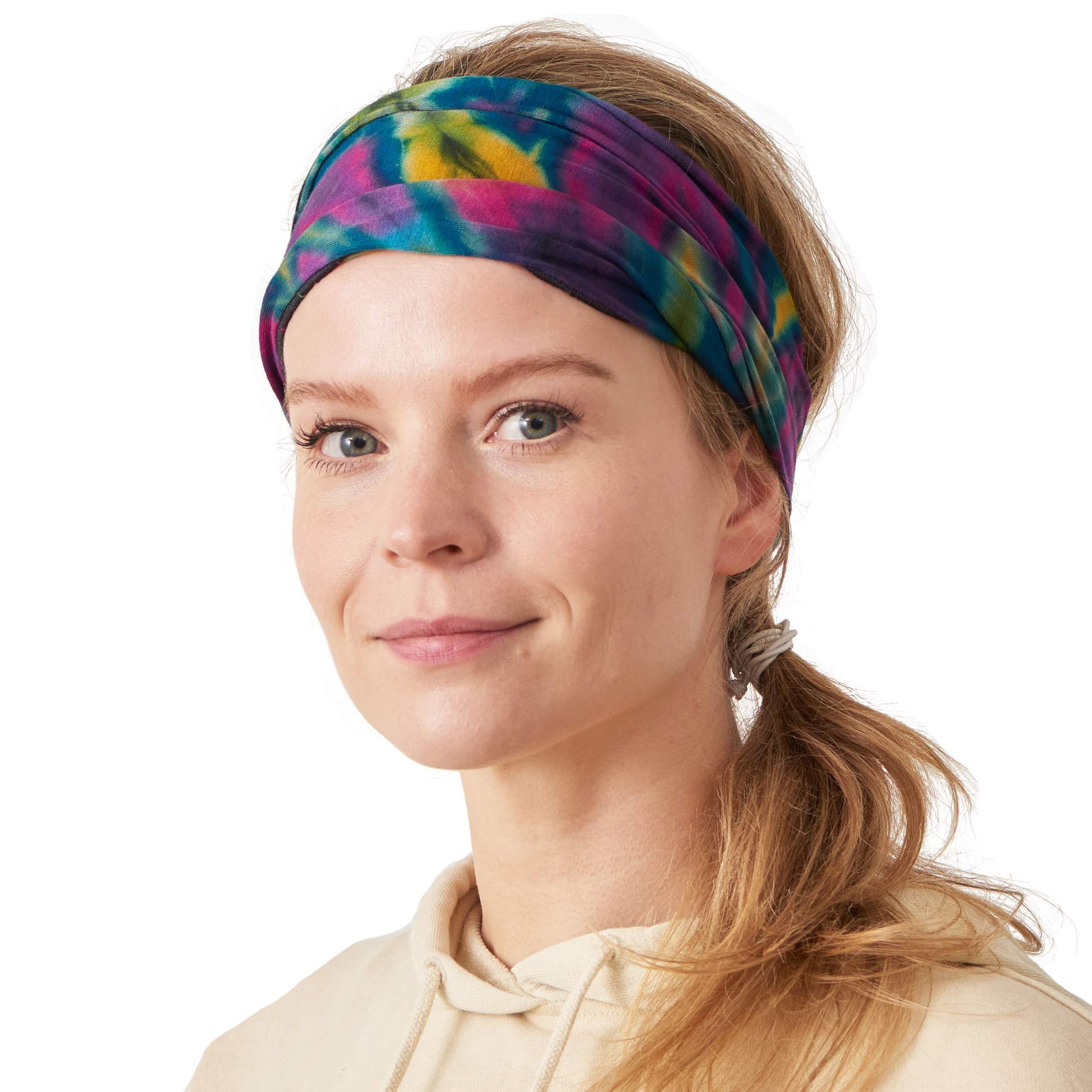 CHARM Tie Dye Stirnband – Hippie Boho Elastisch, Als Bandana & Mundschutz, Bunt