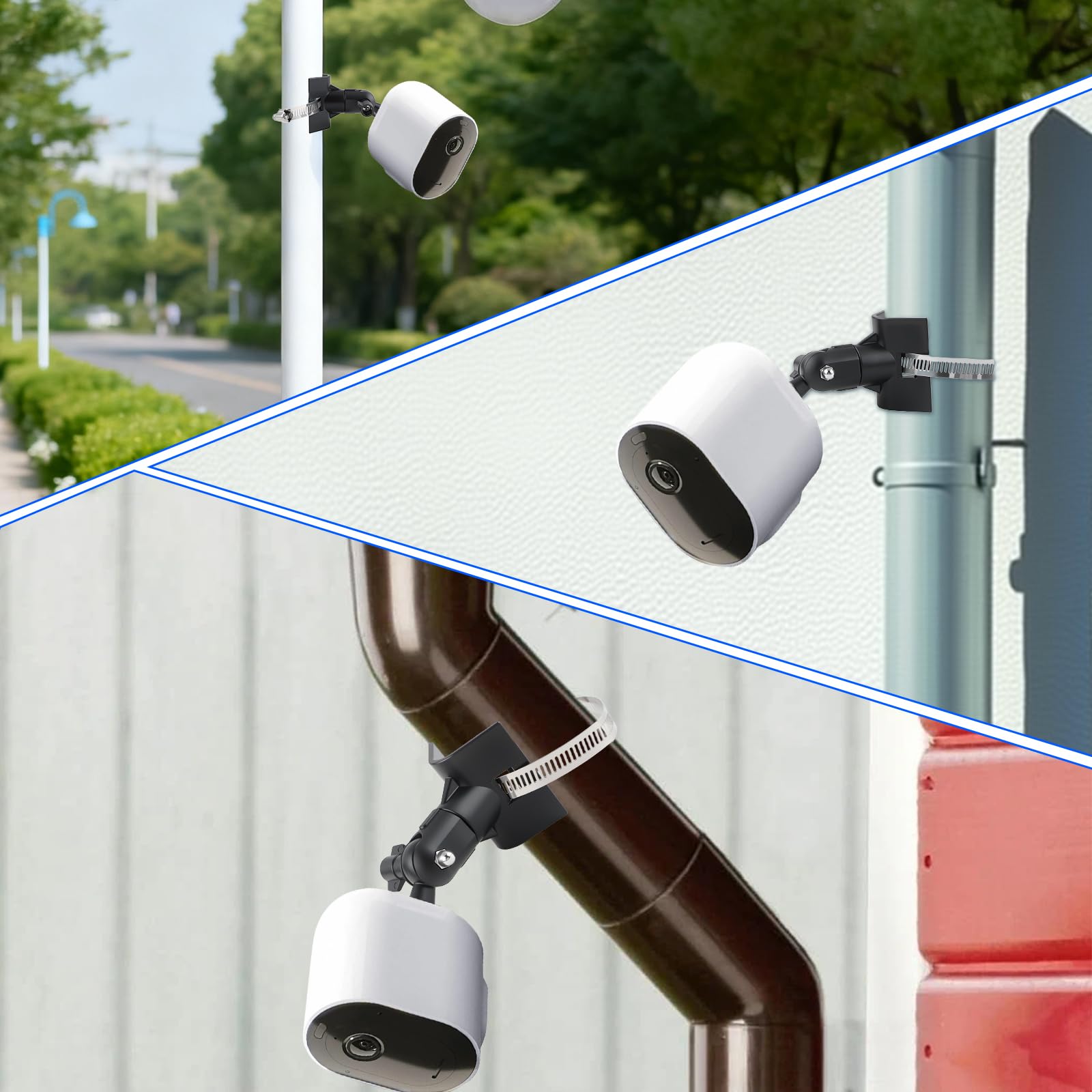 Support pour Eufycam 2 2C 2C Pro 3 3C 1 E Arlo Ultra 2 Pro 2 3 4 Reolink Aosu et autres avec Trou de Vis 1/4" Réglable Support avec 4 Boucles pour Caméra Eufy Montage sur Poteau Extérieur Noir