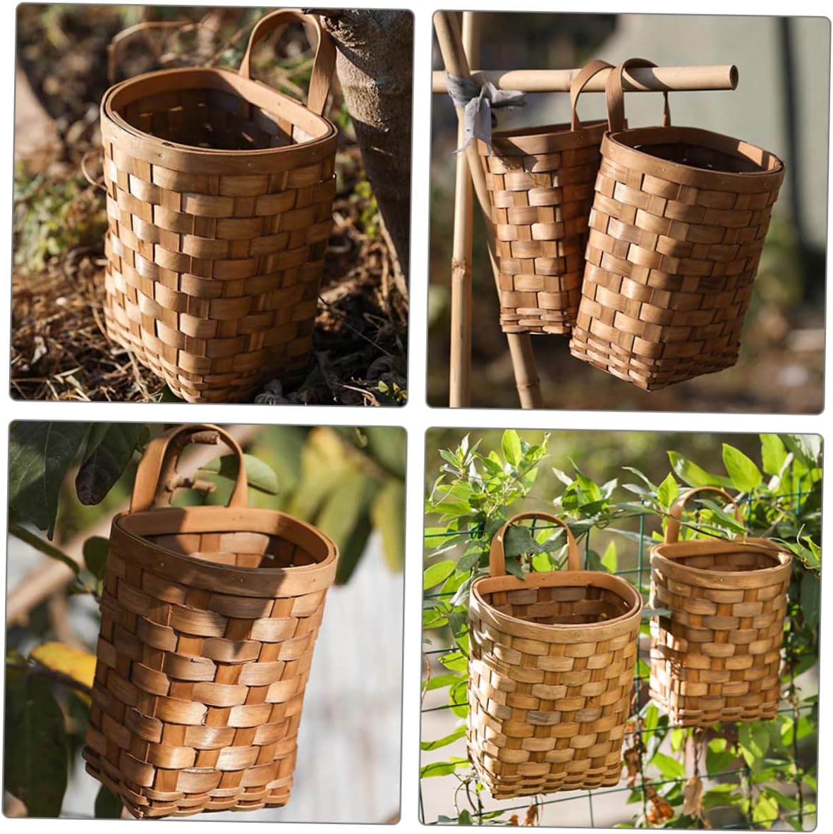 Farmhouse Hanging Basket: Woven Rattan Wall Organizer with Handle for Onion Garlic Potato Storage - Decorative Fruit Vegetable Holder for Kitchen, Bathroom, Pantry, Front Door and Home Decor