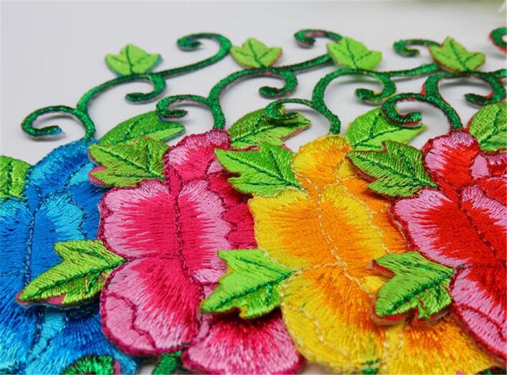 Apliques para ropa, Parches bordados de tela flores, 1 par apliques for coser y planchar(Peony Blue)