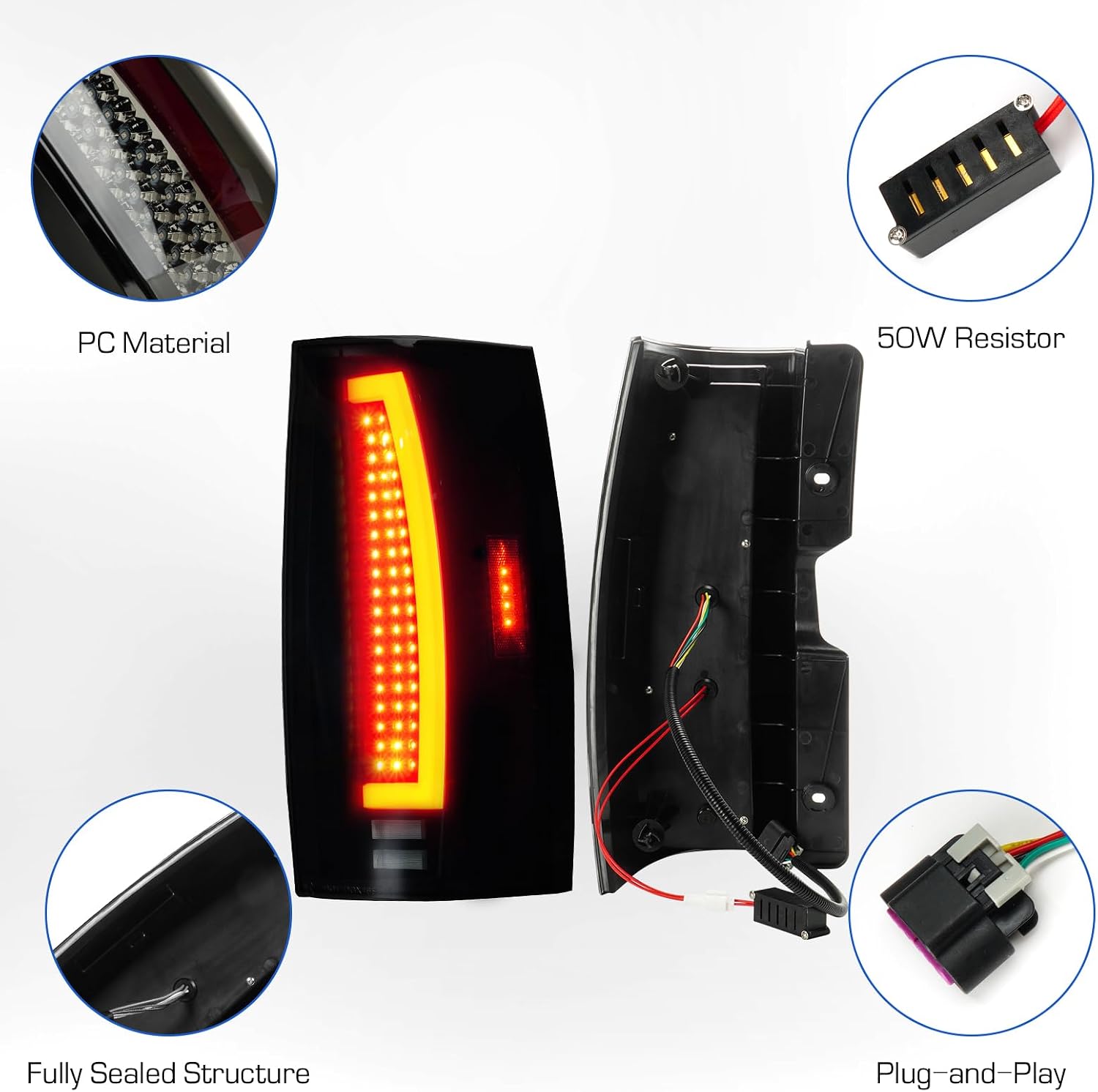 LED Tail Lights Fit for Chevy Tahoe Suburban/Fit for GMC Yukon 2007-2014, Rear Brake Lamp Taillight Assembly, Black Housing Smoke Lens