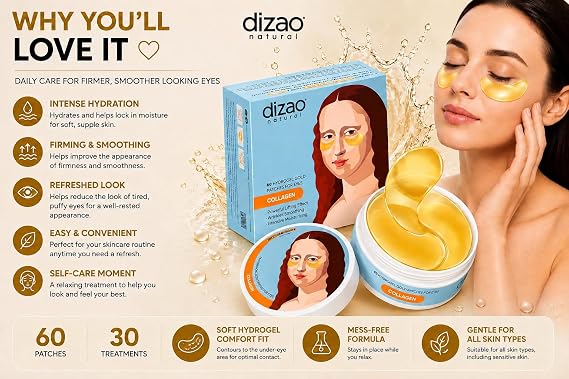 Collagen Under Eye Patches, 60 Gold Hydrogel Eye Masks, Firming & Smoothing Skincare Treatment