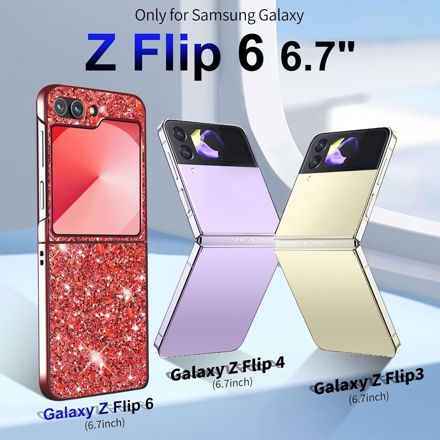 Z Flip 6 Glitter Case for Samsung Galaxy Z Flip6 5G Phone Case for Women Girls, Slim Ultra Thin Matte Back Shockproof Protective Cover for Samsung Z Flip 6 5G, 6.7" Crystal Bling Case (Red)