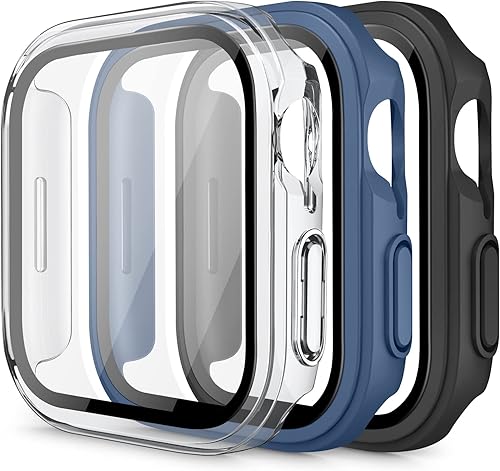 Paquete de 3 fundas rígidas de policarbonato con protector de pantalla de vidrio templado compatible con Apple Watch Series 6, SE, 5 y 4 de 1.575