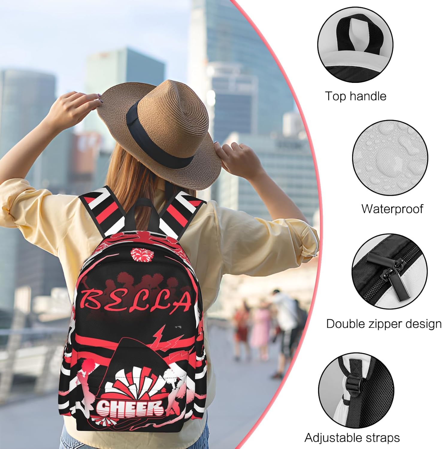 Personalized Cheer Backpack Gold Custom Cheerleader Backpack with Name Customize Large Travel Bag Causual Shoulder Bag Sports Leisure Backpack for Women Men Birthday Holiday Gift Style 5