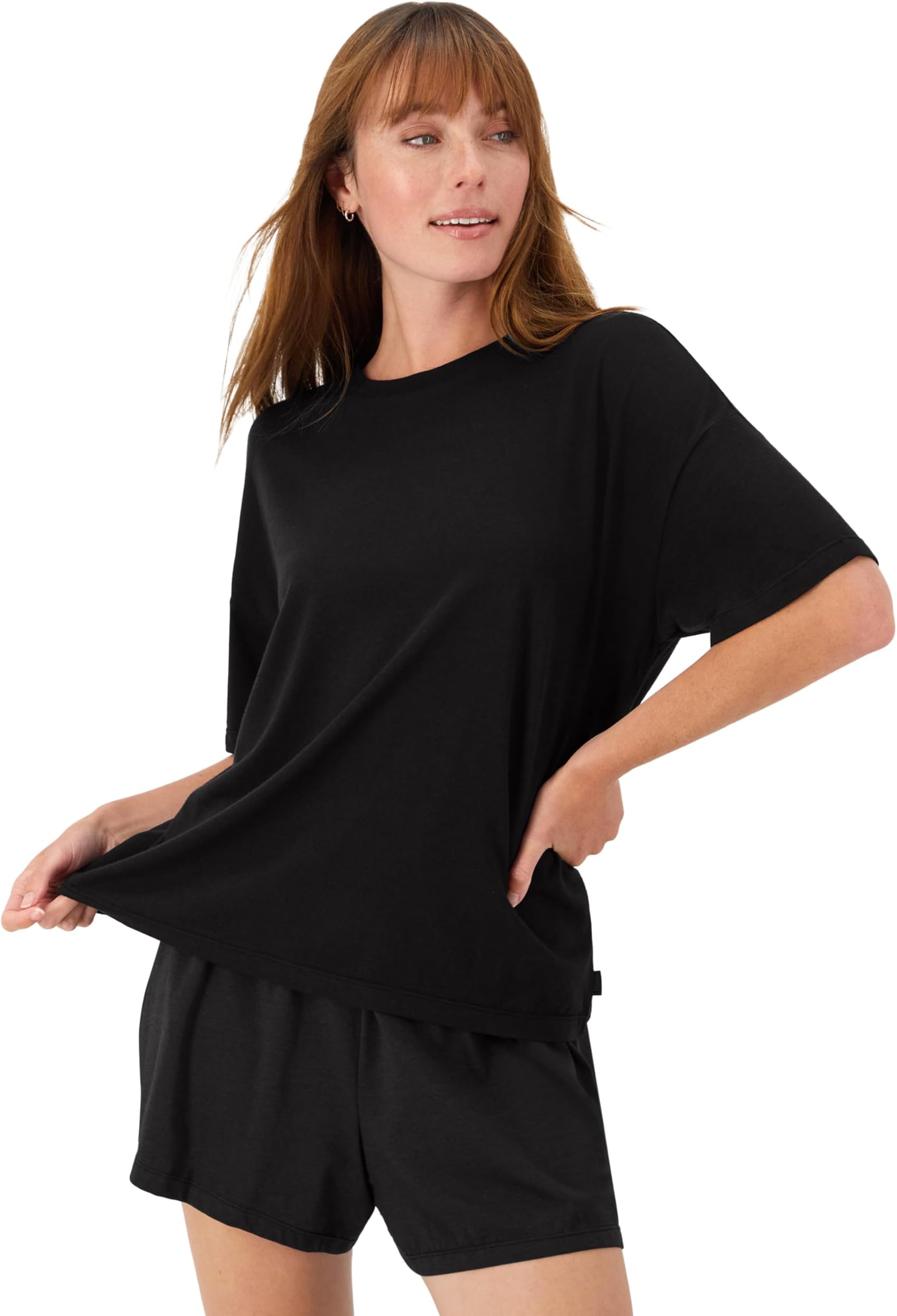 womens Originals Supersoft Boxy T-shirt & Sleep Shorts Set, Comfywear Lounge/Sleepwear Pajama Set (pack of 2)