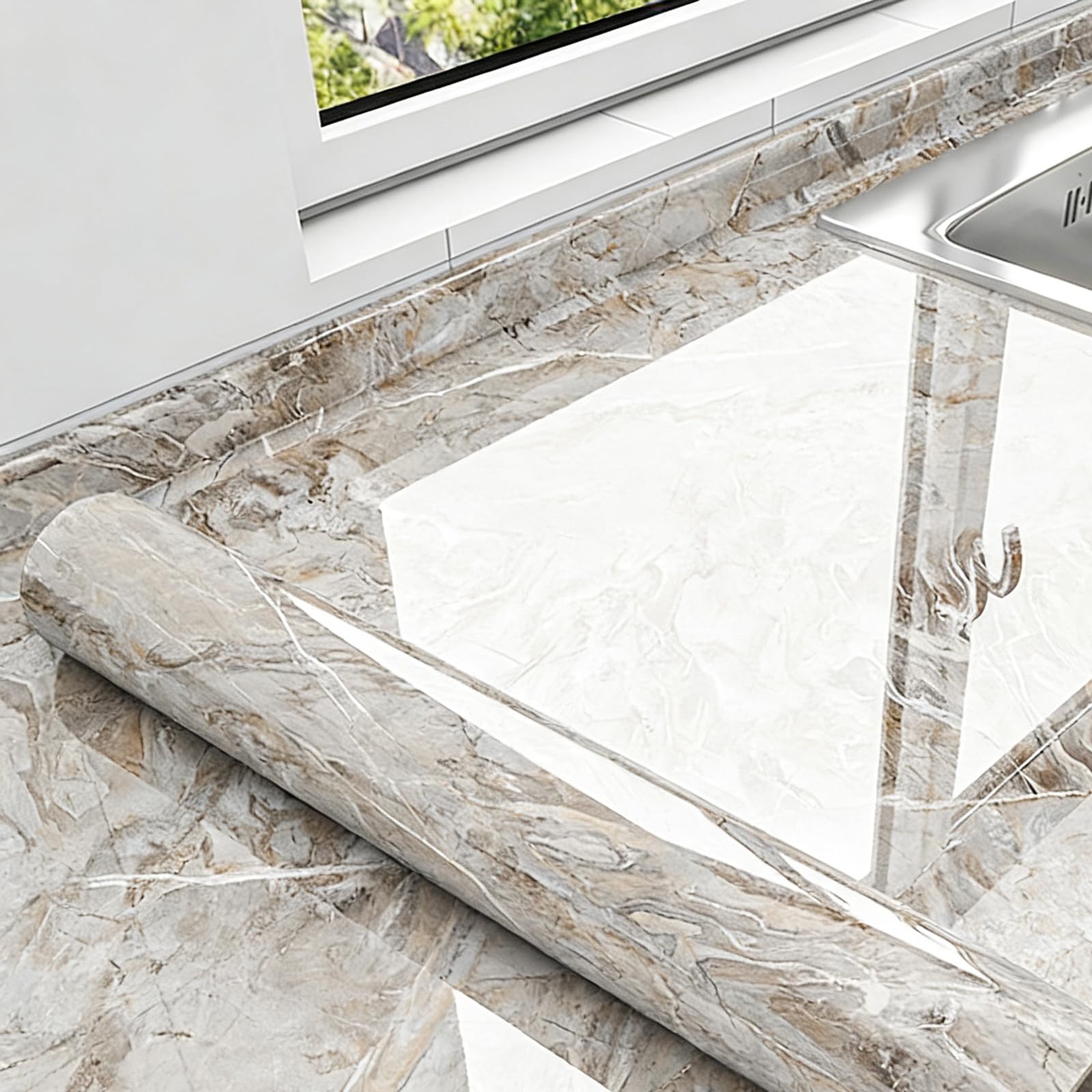 Foelanne Style I Back Self Adhesive Wallpaper, Marble Self Adhesive Contact Paper Multicolor Multiple Sizes(,60Cm*10M)
