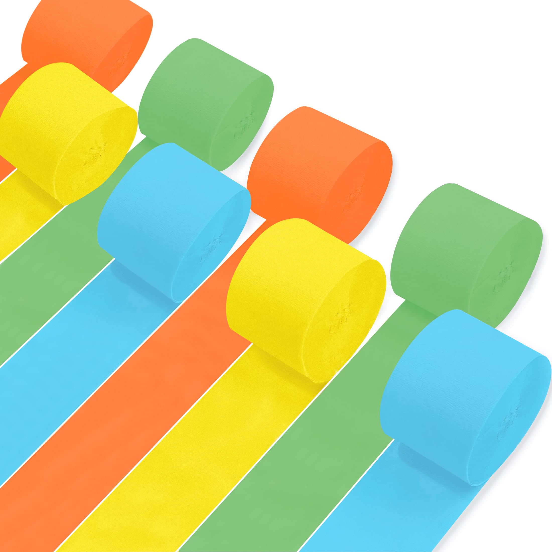8 Rolls Crepe Paper Streamers, Orange, Yellow, Green and Blue Streamers Party Decorations for Birthday Baby Shower Bridal Shower Wedding Bachelorette Party Boho Decor