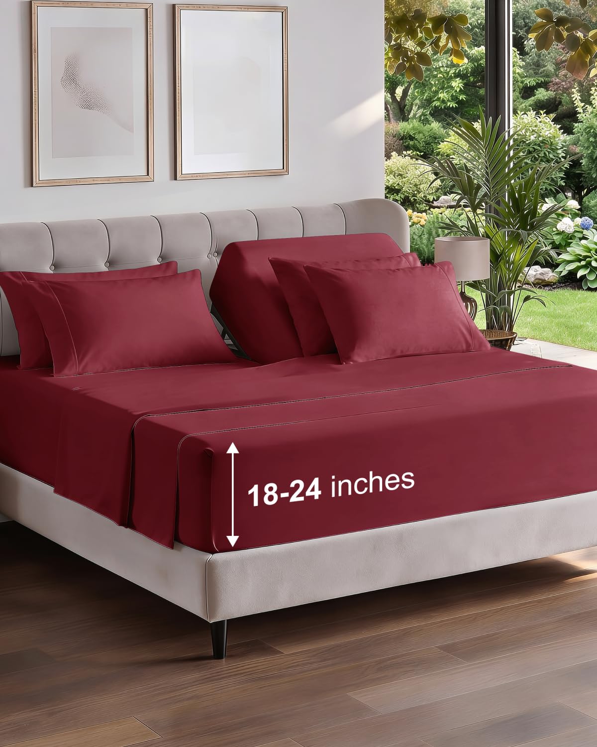 CGK Extra Deep Flex Top Split Head King 6pc Cooling Sheet Set - Burgundy