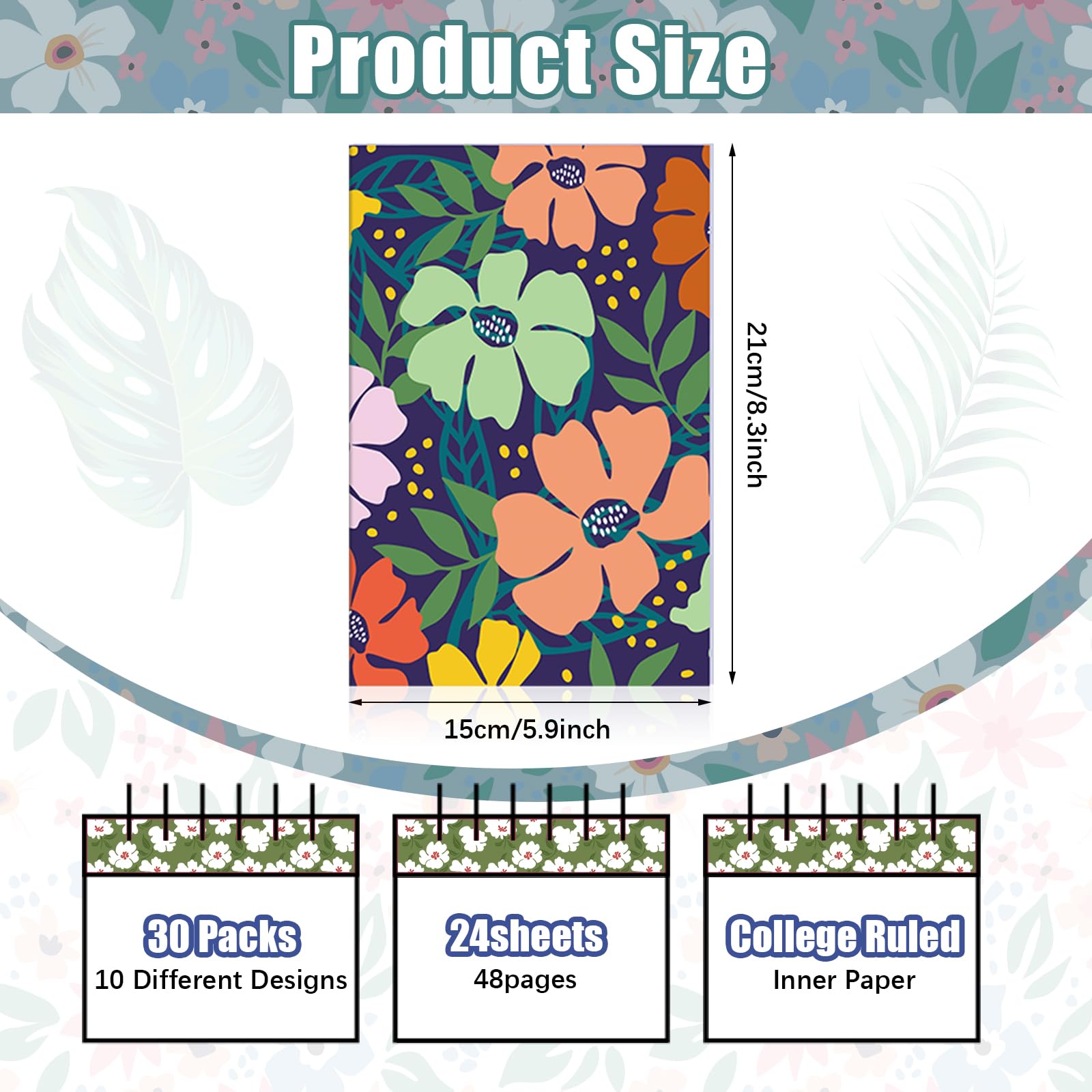 Maitys 30 quaderni in formato A5 per composizione estetica, grazioso taccuino per la scuola, 20 x 15 cm, a righe, stile floreale, diari di carta per adolescenti, ragazze, bambini, adulti, regalo