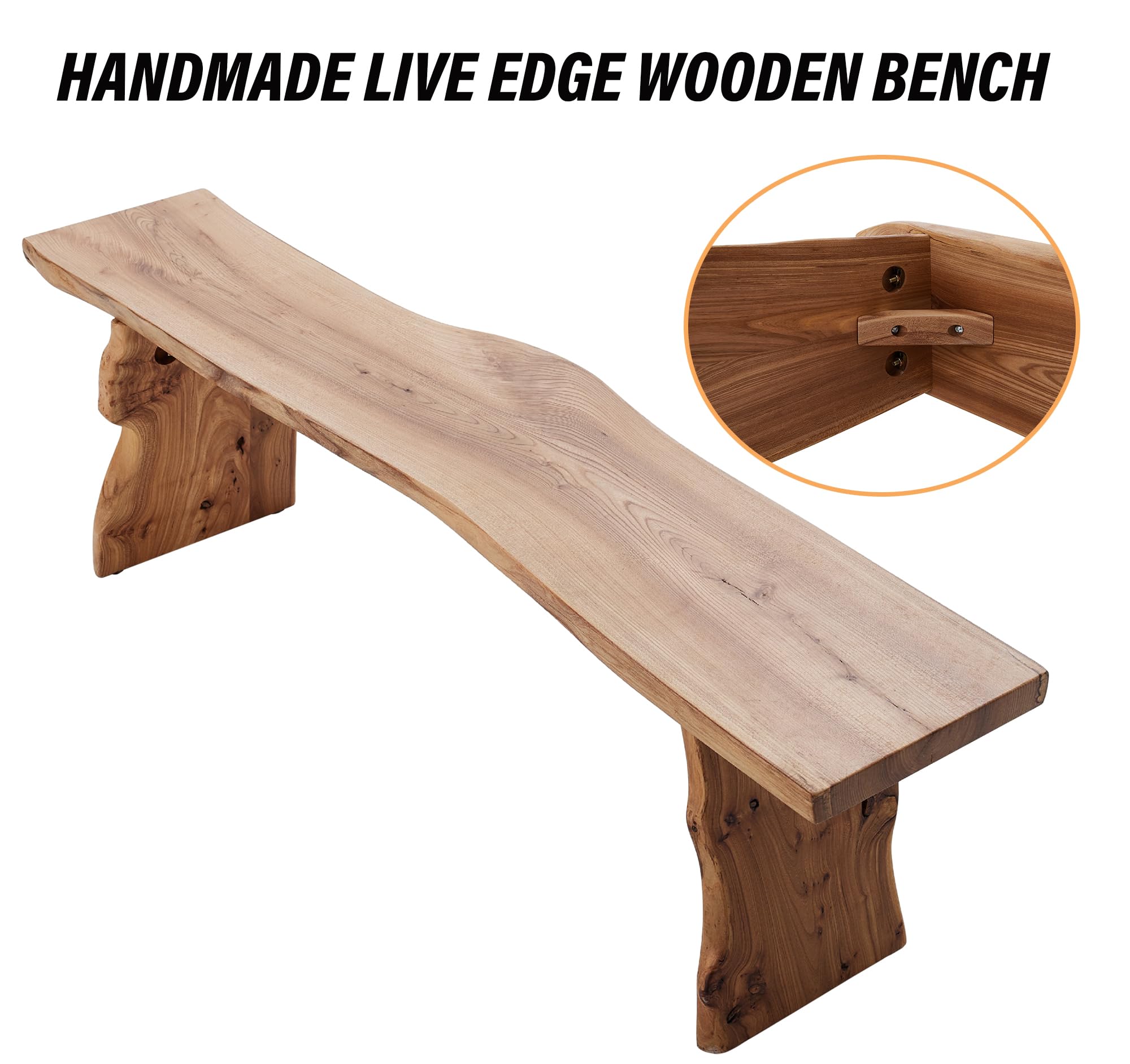 63” Wooden Dining Bench,Entryway Bench,Solid Natural Edge,End of Bed,Kitchen Table Benches,Entryway Benches for Rustic Home Décor Furniture