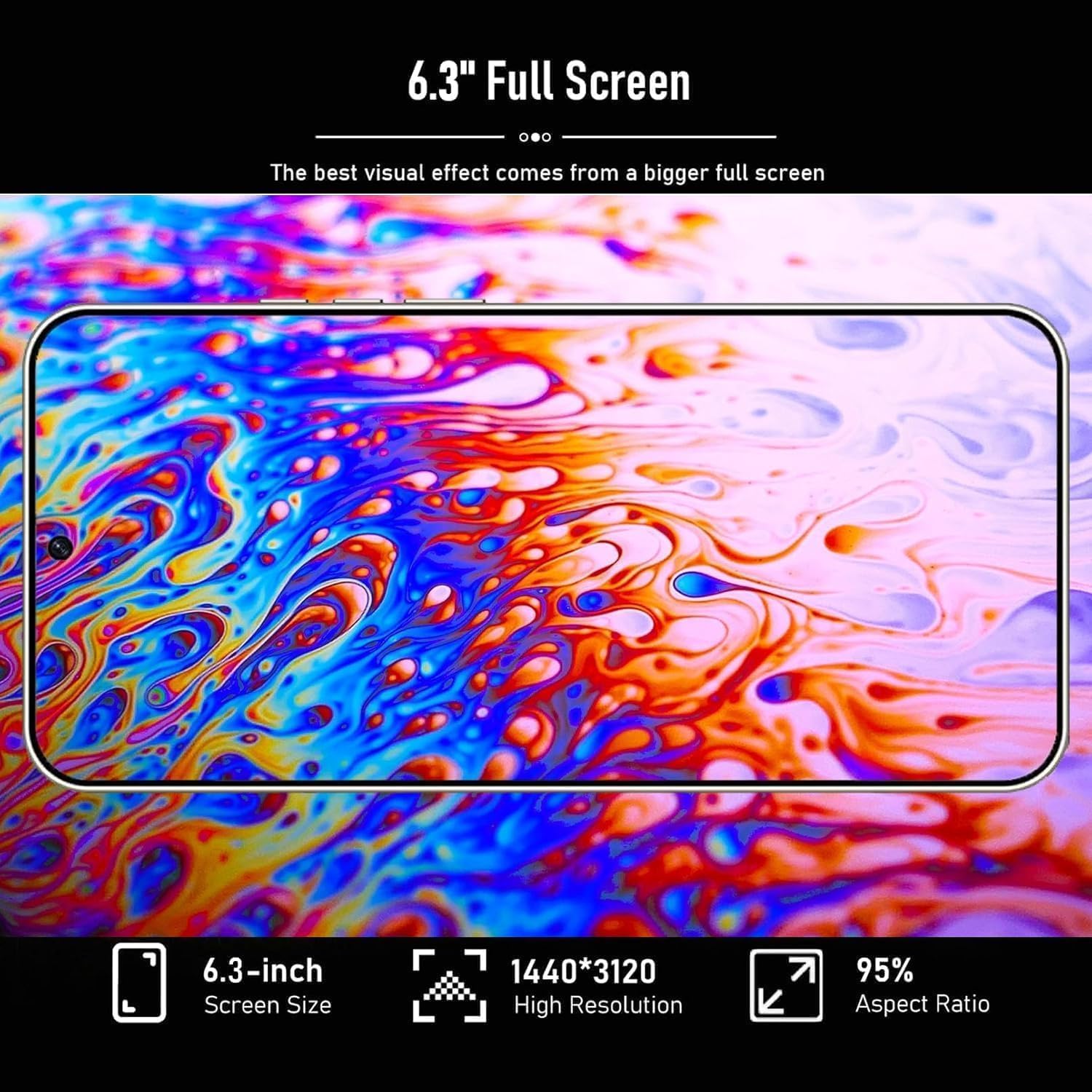 C24 5G Unlocked Cell Phone, 6.3" Android 14 Smartphone, 4GB+128GB Phones Unlock, 6800mAh Battery, 120Hz Reflash/Face ID/Dual SIM Works with T-Mobile, AT&T, Verizon- Black