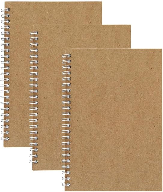 A5 Grid Spiral Notebooks,3 Pack Squared Journal Kraft Cover 5mm Square Grid/Gridded Pages,5.3 x 7.5 inch White Paper 90 Pages/ 45 Sheets