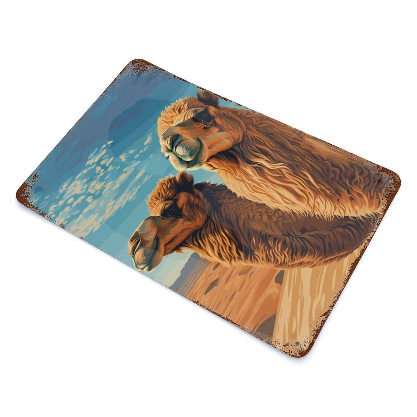 Distressed Metal Wall Sign Funny Camels 11.8"x7.9", Vintage Wall Decor for Garage, Bar And Workshop Decor
