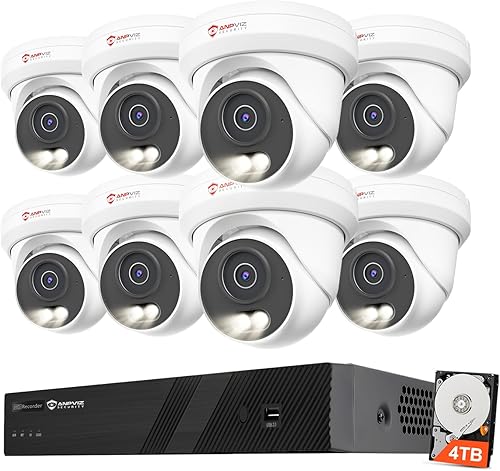 Anpviz Sistema de cámara de seguridad PoE de 16 canales, 8 cámaras de torreta IP con cable de 5 MP para exteriores, visión nocturna a color,