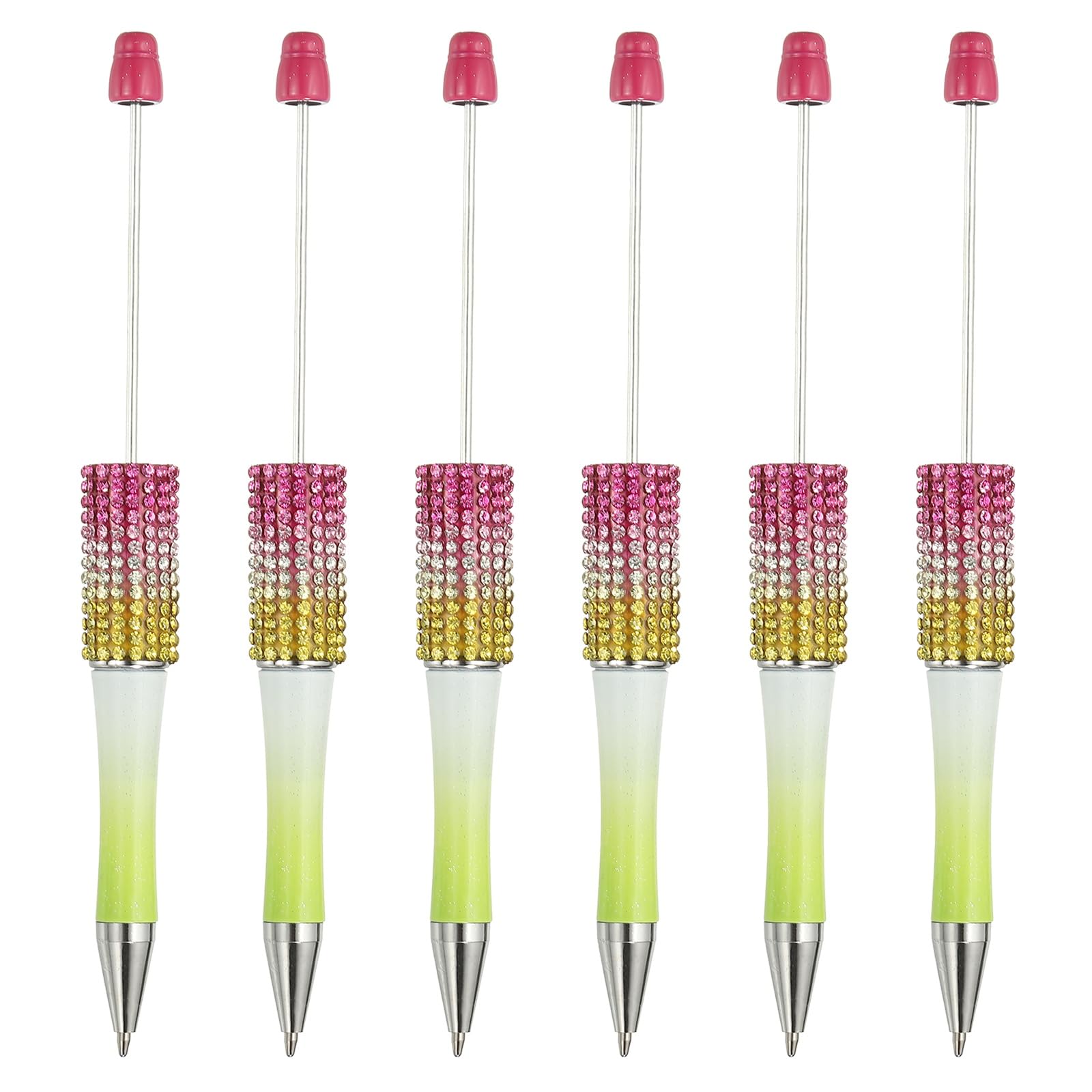 PATIKIL Diamond Beadable Pens, 6 Pcs Gradient Plastic Black Ink Bead Pen Creative DIY Ballpoint Pens for Teacher Office DIY Crafts Party Decorations Handmade Supplies, Red/White/Yellow