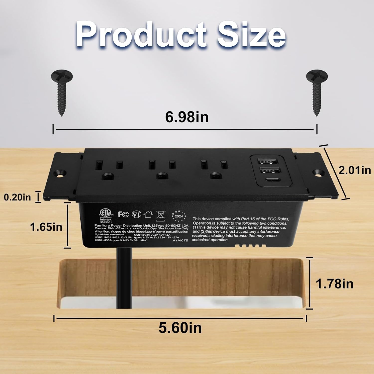 Docking Drawer Charging Station,Mounted Furniture Drawer Outlet Kit with Outlet Extender - 5FT Power Cord with Spring Cable, UL Listed for Safe & Tidy Drawer Installation