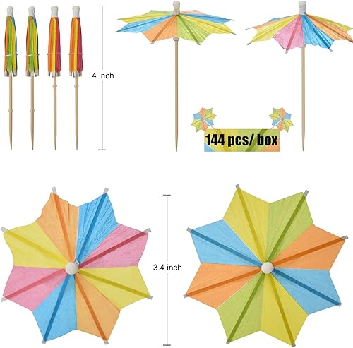 Miniatura 2 de 144 piezas de sombrillas para bebidas, palillos de cócteles, parasol de estrellas multicolores, adornos para cupcakes para verano, palos hawaianos,