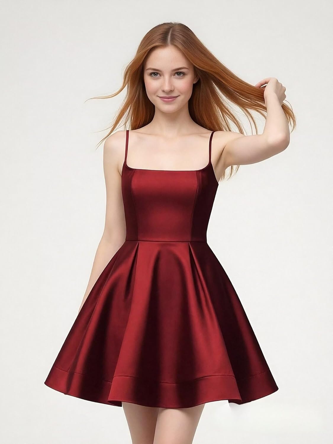 A-line Satin Homecoming Dress Spaghetti Straps for Women, Short Square Neck Cocktail Dress Sleeveless Prom Dress - Image 2