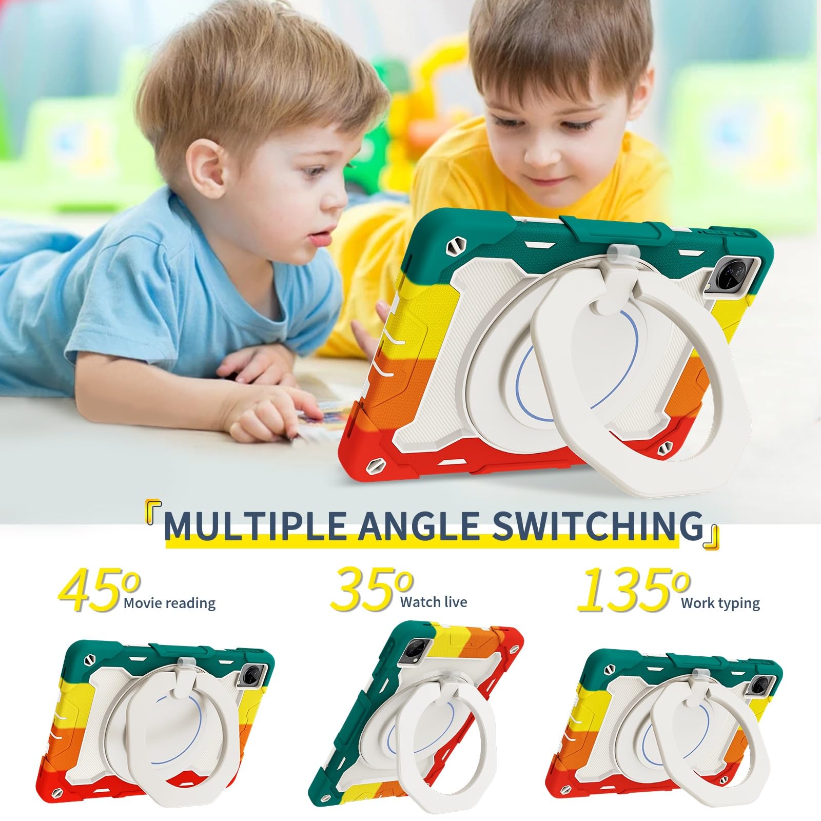 Custodia protettiva resistente per Vivo Pad da 11 pollici, supporto girevole a 360°, tracolla, portapenne e anello per manico, copertura antiurto per bambini e adulti (rosso verde)